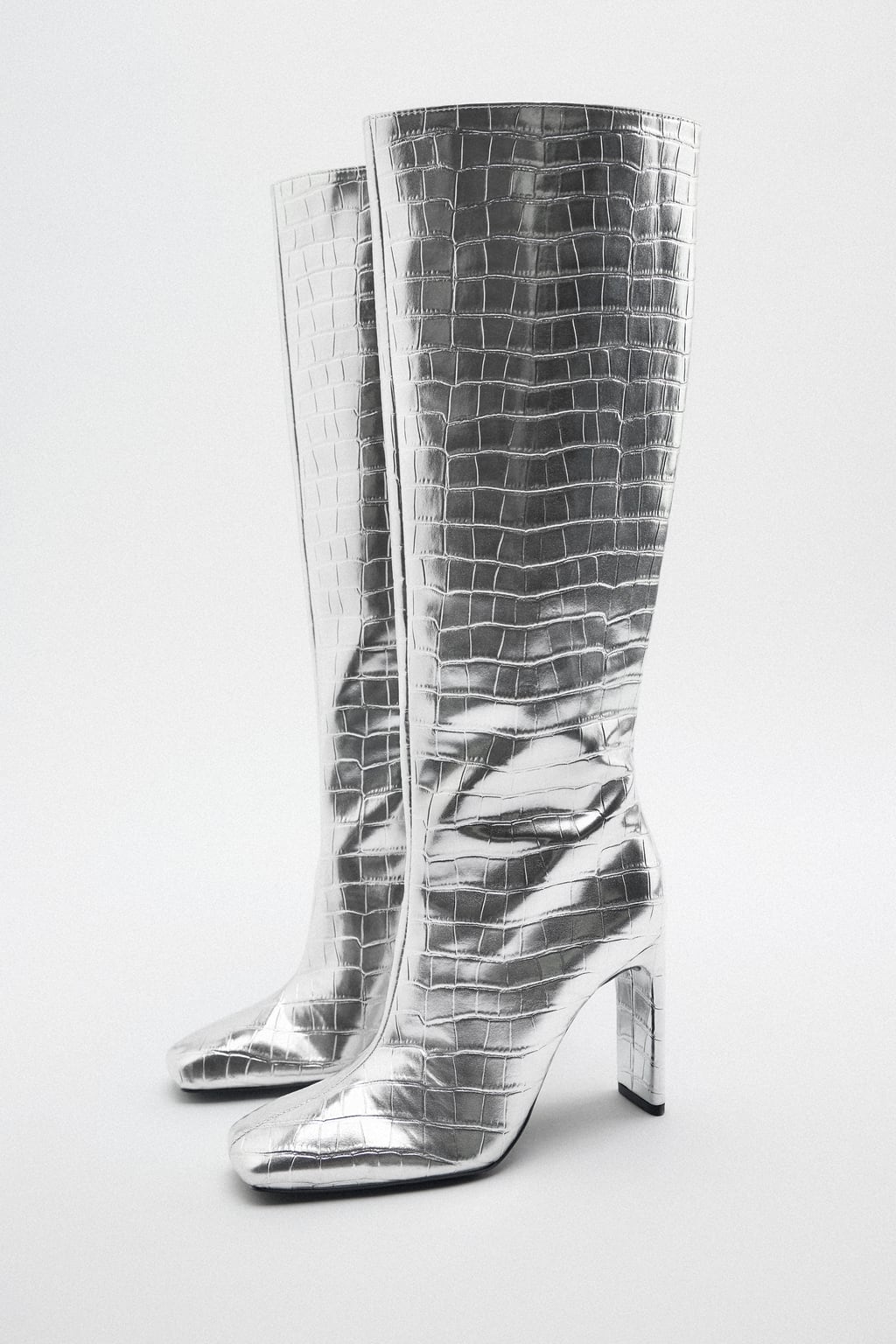 Zara Silver Laminated Heeled Boots